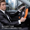 image:imageCoverado Car Steering Wheel Cover Nappa Leather Black Steering Wheel Covers for Women Universal 1415 inch AntiSlip Breathable Steering Wheel ProtectorBBlackOrange