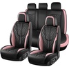 image:imageCoverado Leather Car Seat Covers Full Set Luxury DiamondPattern Black Leather Seat Covers amp Carbon Fiber Waterproof Car Seat Protector 5 Seats Automotive Seat Covers Universal Fit for Most CarsBlackPink