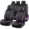 image:imageCoverado Leather Car Seat Covers Full Set Luxury DiamondPattern Black Leather Seat Covers amp Carbon Fiber Waterproof Car Seat Protector 5 Seats Automotive Seat Covers Universal Fit for Most CarsBlackPurple
