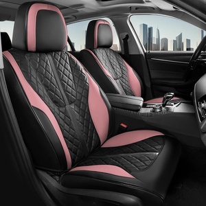 image:imageCoverado Leather Car Seat Covers Full Set Luxury DiamondPattern Black Leather Seat Covers amp Carbon Fiber Waterproof Car Seat Protector 5 Seats Automotive Seat Covers Universal Fit for Most CarsBlackPink